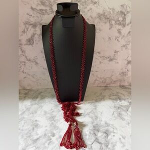 Elegant Red Beaded tassel Necklace